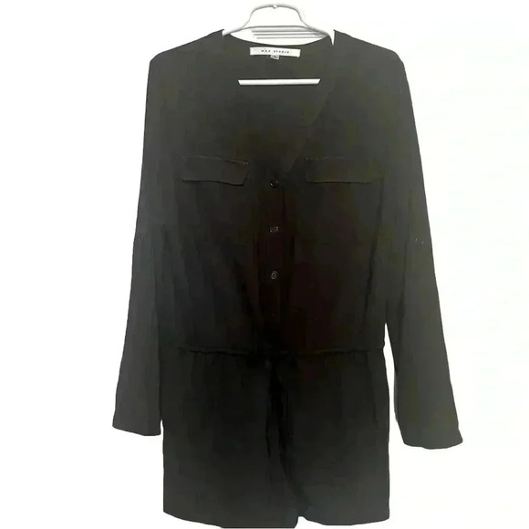Romper Waist tie Rolled Sleeves -Black  -Max Studio Women’s Size M - Picture 1 of 7